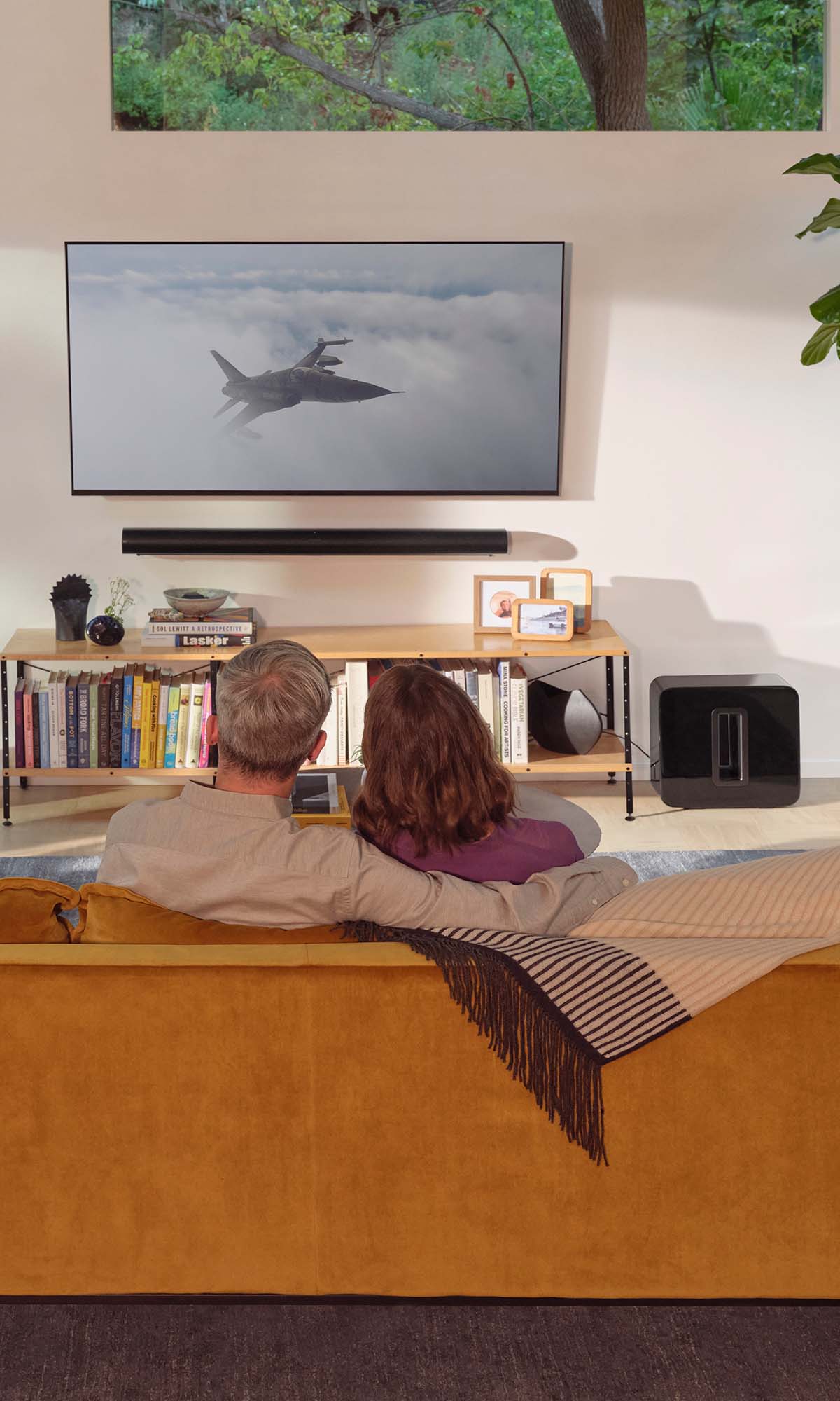 Sonos indoor speaker system installed in a modern living room